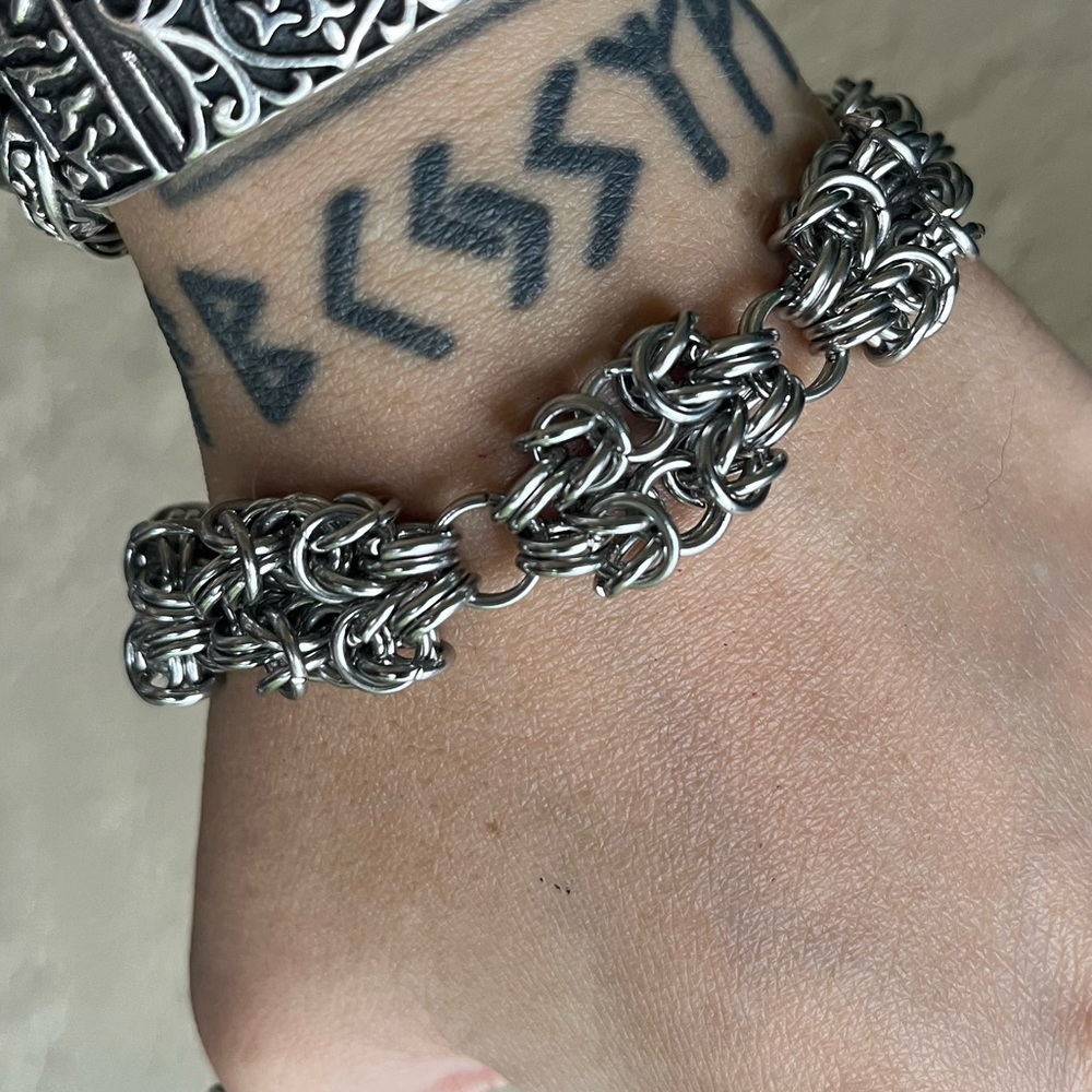 Maille chain stainless steel double bizantine link bracelet . Handmade - Picture 10 of 16